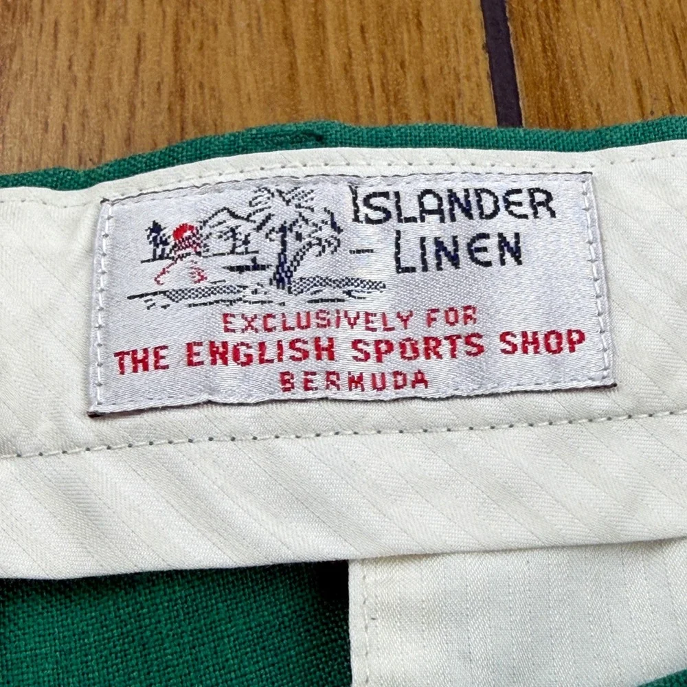 Vintage Islander Linen Bermuda Shorts Green Pleated Mens 44 English Sports Shop